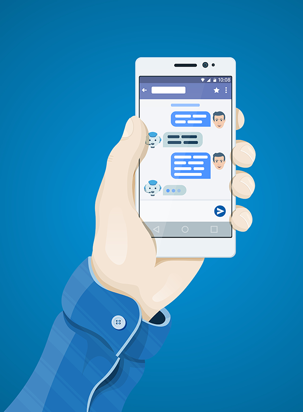 Illustration of chatbot interaction on a mobile device